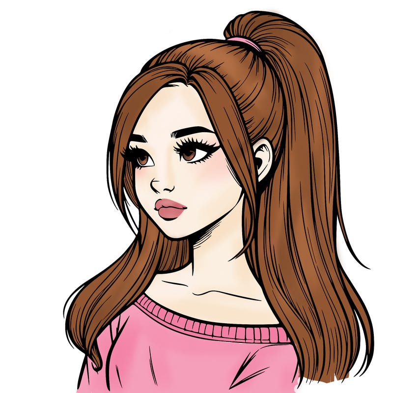 realistic girl with a high ponytail