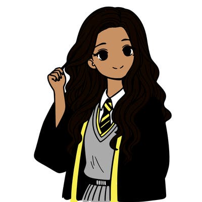 hogwarts girl with long hair with slytherin robe