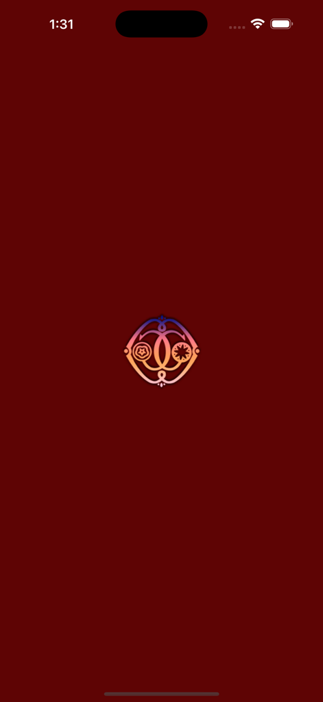 Écran de démarrage de l'application mobile Calcutta Club avec le logo central sur fond rouge foncé.