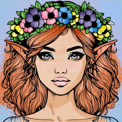realistic female elf with flower crown