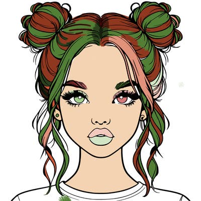 realistic girl with two buns in hair and lips