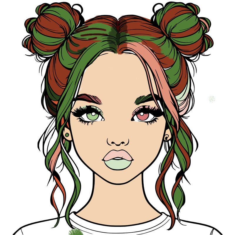 realistic girl with two buns in hair and lips