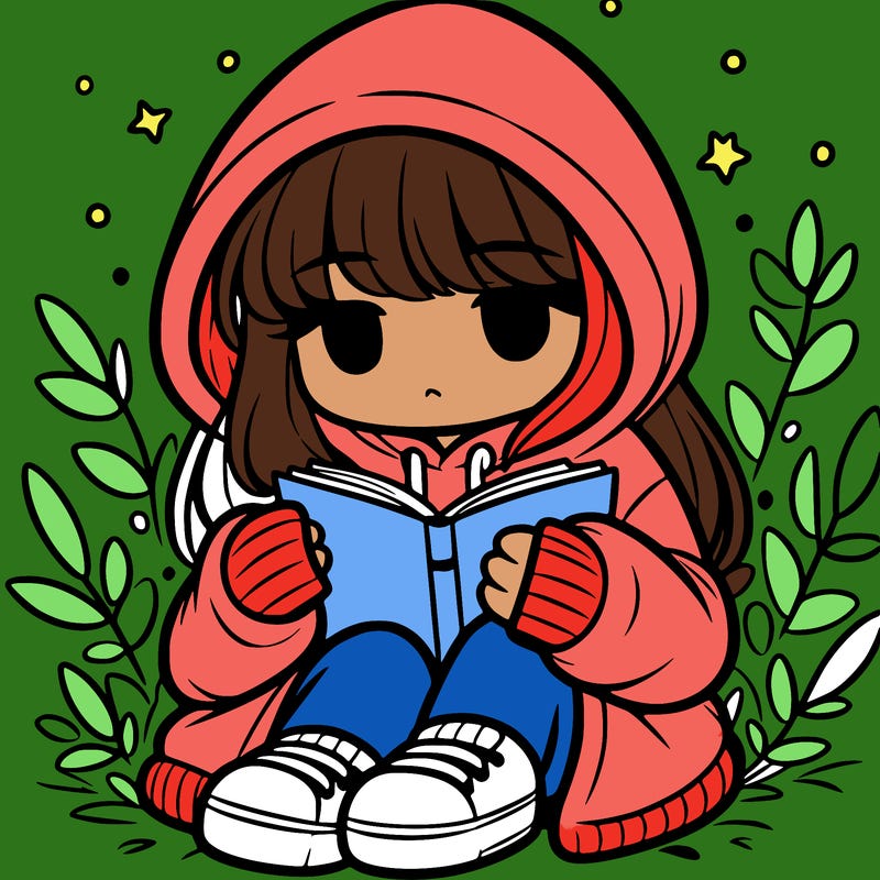 girl in oversized hoodie reading a book