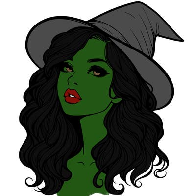 realistic witch girl with wavy hair and lips