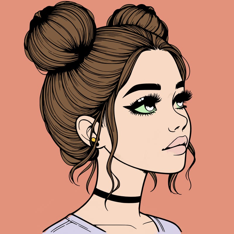 realistic girl with buns on the top of her head