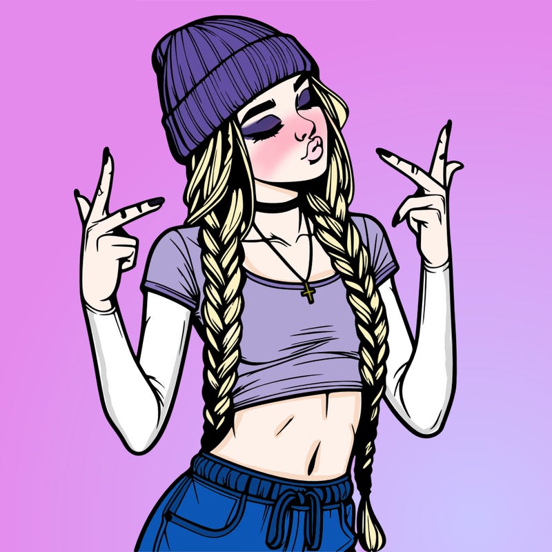 realistic teenage girl with braids and a beanie and crop top doing 🫶🏼