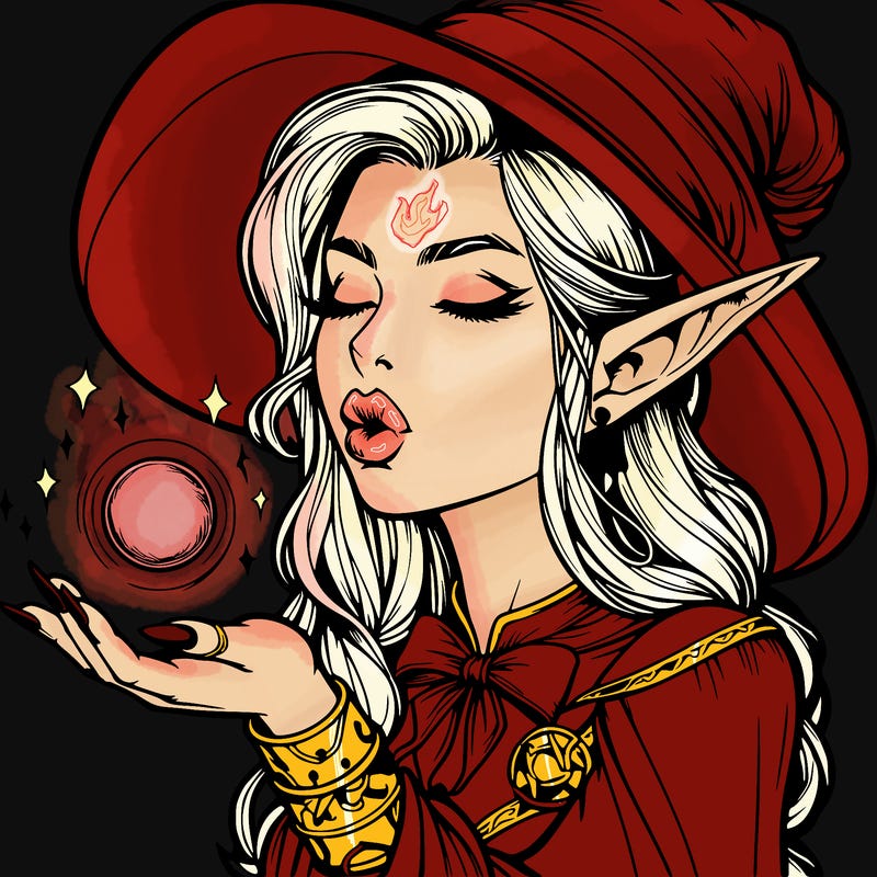 realistic elf casting a spell with lips