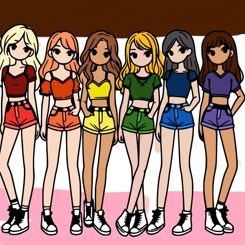 a group of girls wearing crop tops and shorts