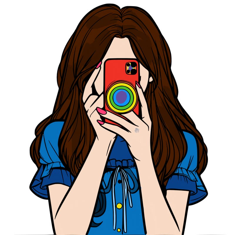 a realistic girl holding her phone taking pictures