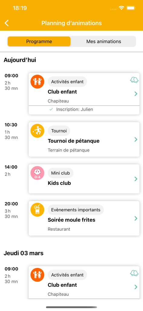 Cool'n Camp - Daily schedule of campsite activities for families in the Cool-n-Camp app