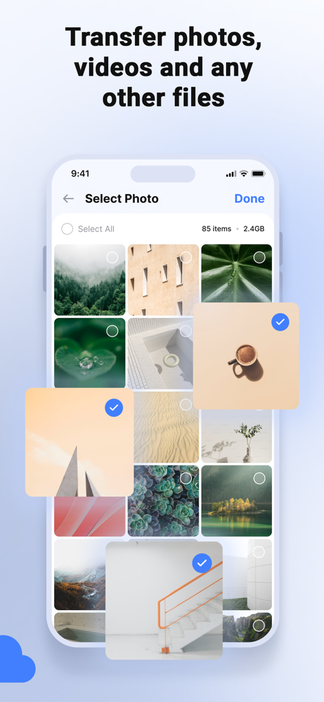 Smart Switch my Phone - Interface da aplicação Smart Switch mostrando fotos selecionadas para transferência de dados para um novo dispositivo
