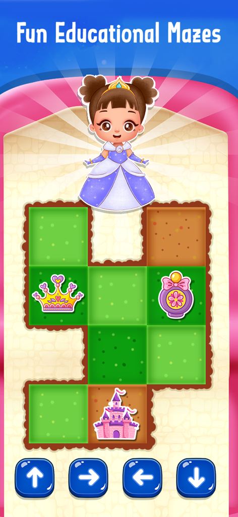 Princess Carphone Doll Games - Princess character in a grid based educational maze game with arrow controls