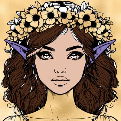 realistic female elf with flower crown