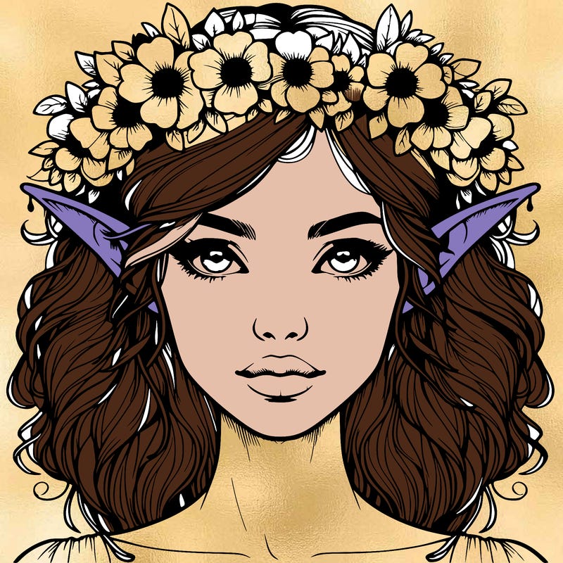 realistic female elf with flower crown