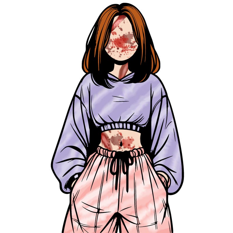 realistic girl faceless with baggy pants and a crop top