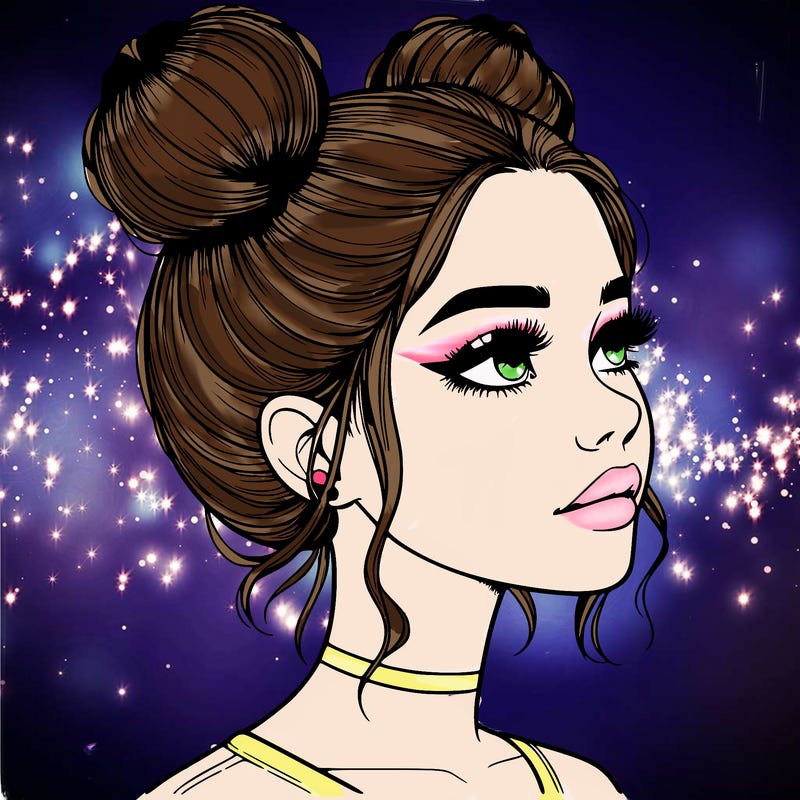 realistic girl with buns on the top of her head