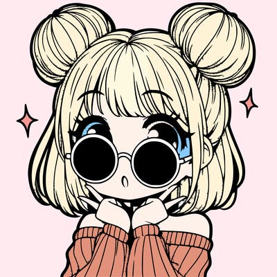 manga girl with hairbuns and sun shape sunglasses