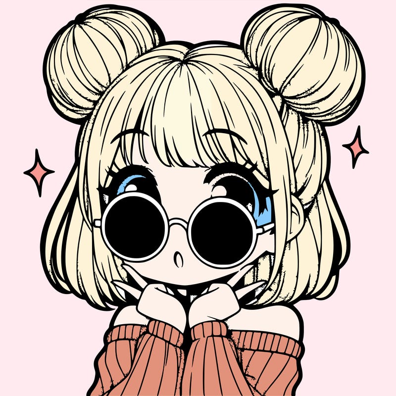 manga girl with hairbuns and sun shape sunglasses