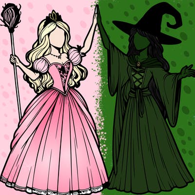 detailed realistic split of a princess and a witch