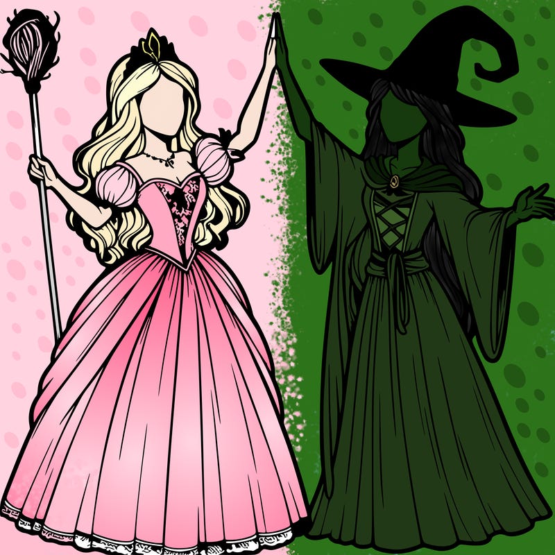 detailed realistic split of a princess and a witch