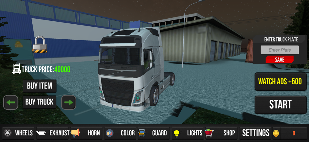 White semi truck in the customization menu of the Real Truck Simulator app