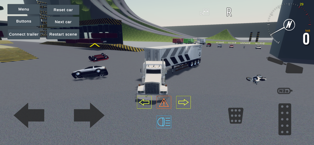 Car Crash Simulator Sandbox 3D - A white semi truck and crashed vehicles in a 3D sandbox simulation environment