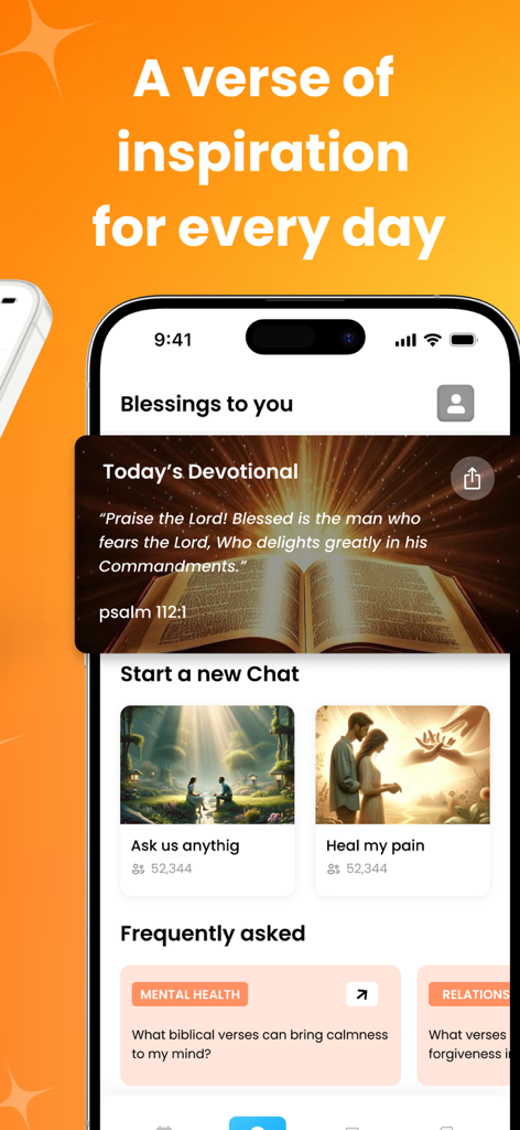 Bible Chat AI - Daily Verses - Bible Chat AI app interface displaying daily verses and spiritual chat options