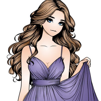 realistic girl in flowy silky prom dress