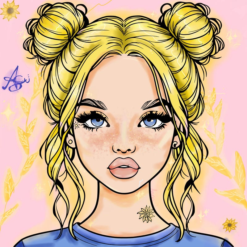 realistic girl with two buns in hair and lips