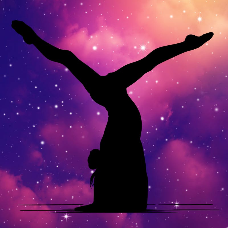 realistic gymnastic hand stand girl in four splits