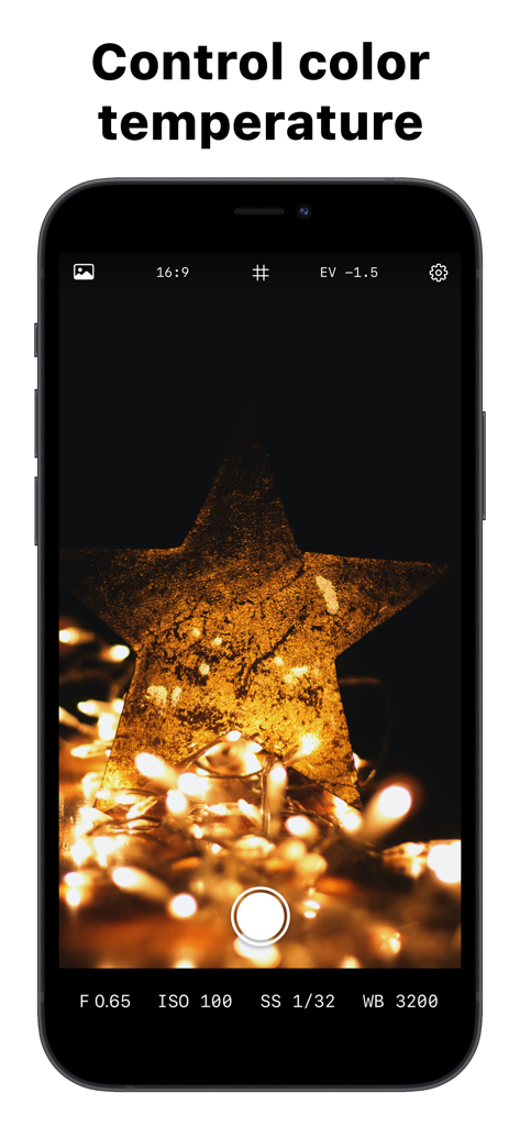 Manual Camera app interface showing white balance and color temperature settings on an iPhone