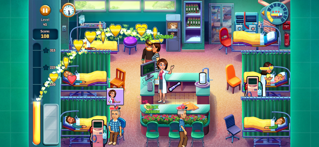 Heart's Medicine Hospital Heat - Juego de Hearts Medicine Hospital Heat mostrando a la Doctora Allison gestionando pacientes en una sala de hospital concurrida
