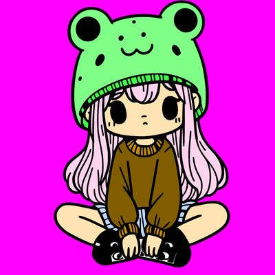 a girl wearing a frog hat and some frog socks