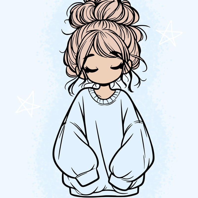 girl with baggy sweatshirt and messy bun