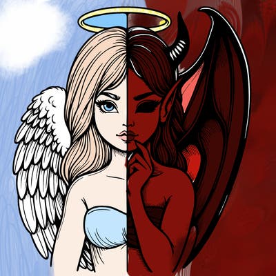 realistic angel half demon