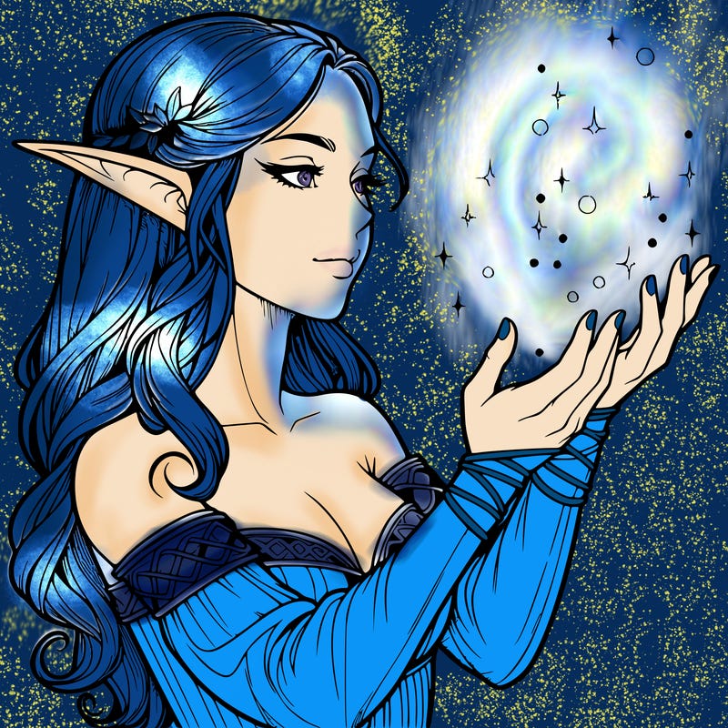 realistic elf girl doing magic