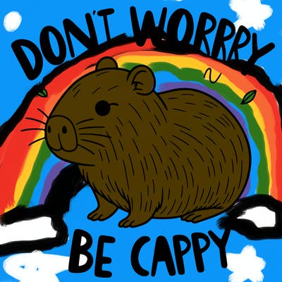 cappybara with words that say don't worry, be cappy