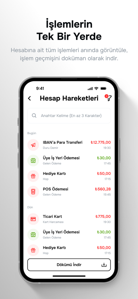 Papara Ticari - Papara Ticari app transaction history screen showing business payments and account activity