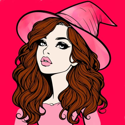 realistic witch girl with wavy hair and lips