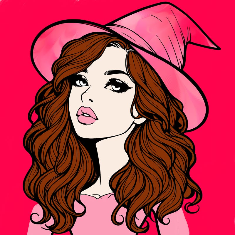 realistic witch girl with wavy hair and lips