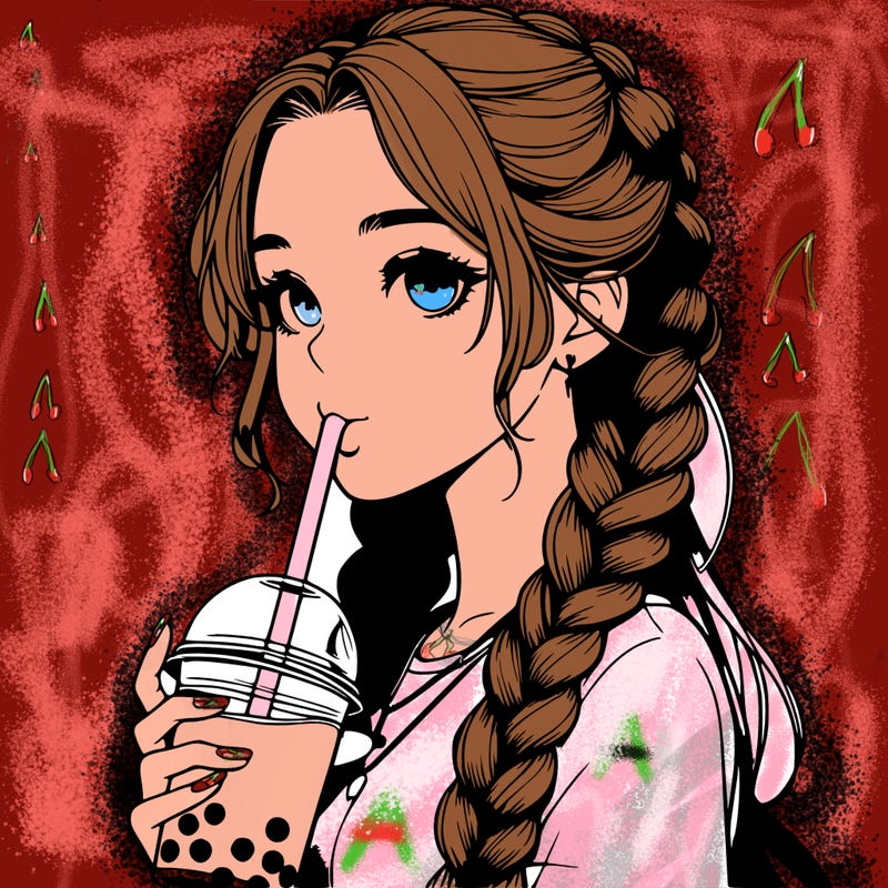 realistic girl with braided hair drinking boba