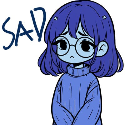 sad girl with glasses in a sweater