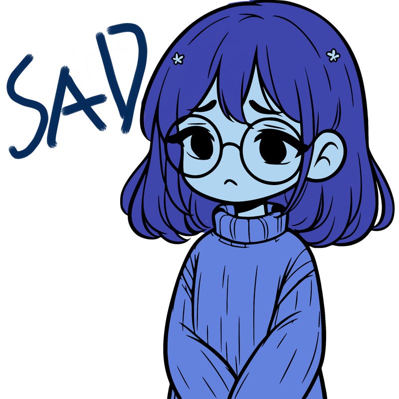 sad girl with glasses in a sweater