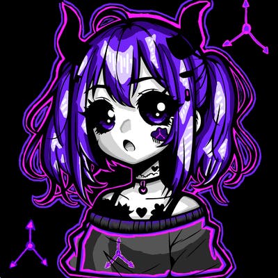 a cute teenage anime girl with a tattoo and horns
