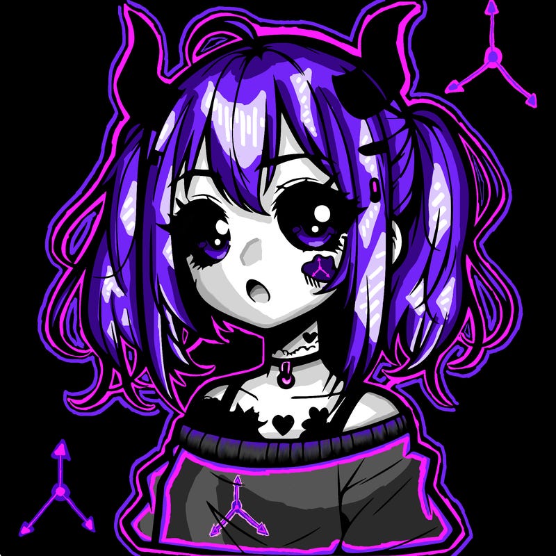 a cute teenage anime girl with a tattoo and horns