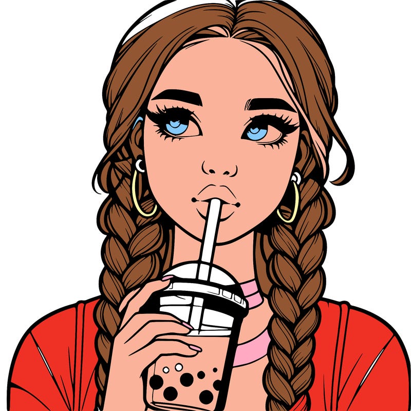 realistic girl with braided hair drinking boba