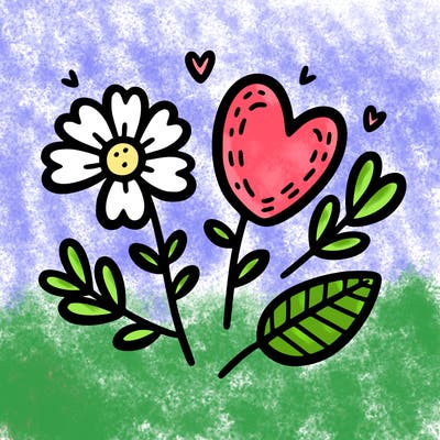 two flowers and a heart