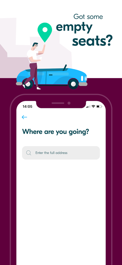 BlaBlaCar app screen for drivers to offer a ride with empty seats