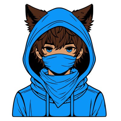 a realistic boy with wolf ears wearing a hoodie and scarf over mouth