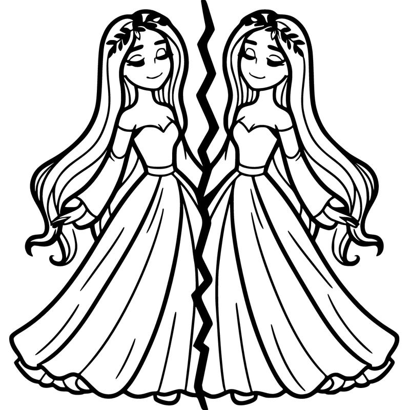 split of woman with long flowing dress